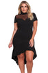 Sexy Black Mesh Insert Ruffled Hi-low Hem Curvy Dress